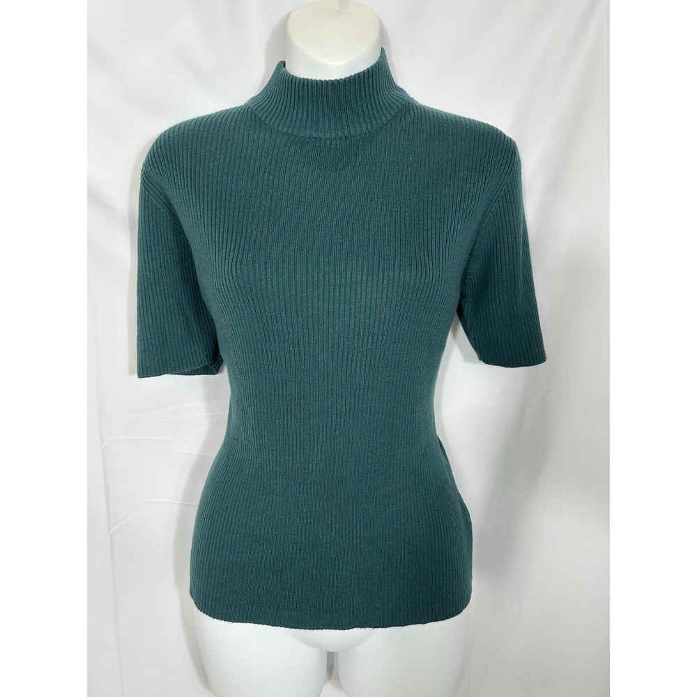 Yarnworks Vintage Ribbed Knit Mock Neck Sweater Top Size M 90s‎ Preppy Old Money